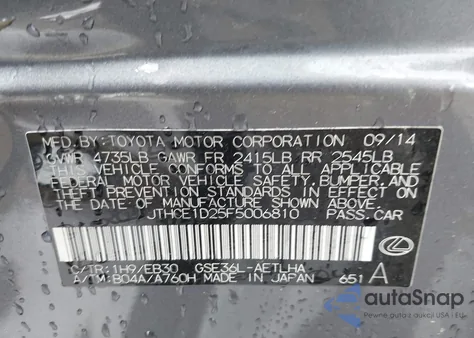 2015 Lexus Is 350 from USA, damaged, VIN JTHCE1D25F5006810